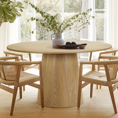 52" Solid Oak Round Pedestal Dining Table