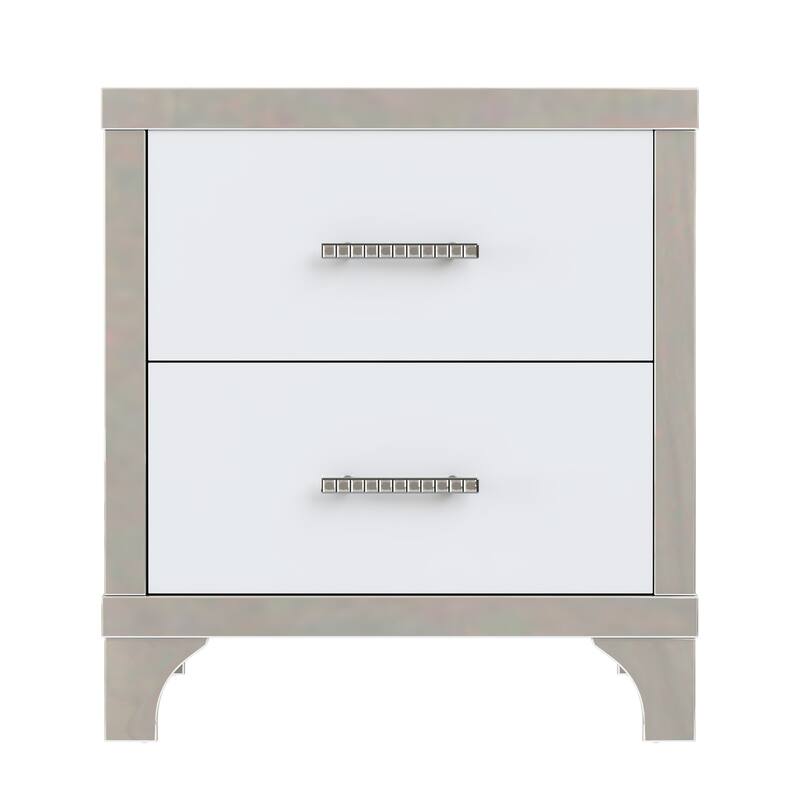 Elegant High Gloss Nightstand With Metal Handle, Mirrored Bedside Table With 2 Drawers