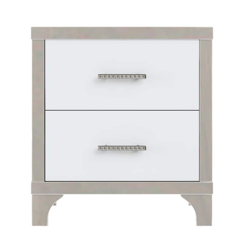 Mirrored Nightstand with 2 Drawers, Bedside Table with Metal Handle, Sofa Side Table with Mirrored Edge and Legs