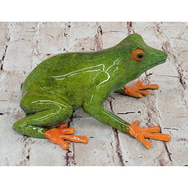 Bronze Metal Green Orange Poison Dart Tree Frog Sculpture Figurine Handmade Original Art