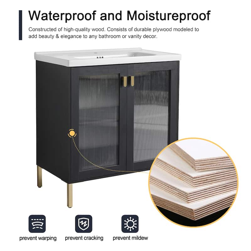 Malwee 28"/32" FreeStanding Bathroom Vanity, Floor Stand Bathroom Vanity with Ceramic Sink,Soft Close Door and Adjustable shelf