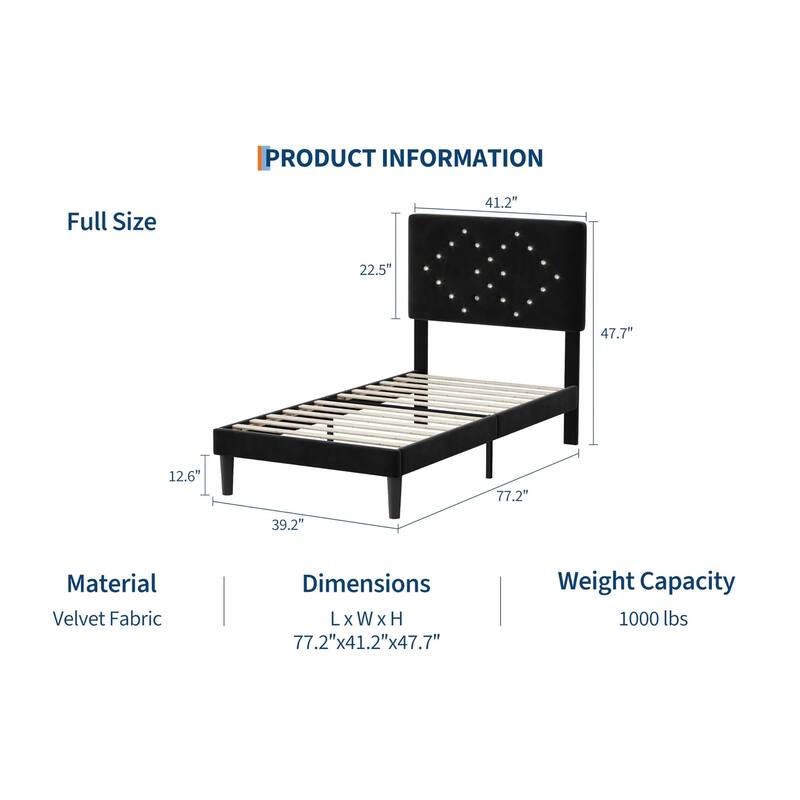 Velvet Upholstered Bed Frame, Vertical Channel Tufted & Sturdy Wood Slats