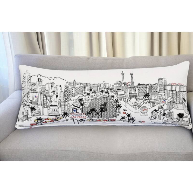 HomeRoots 35" White as Vegas Daylight Skyline Lumbar Decorative Pillow