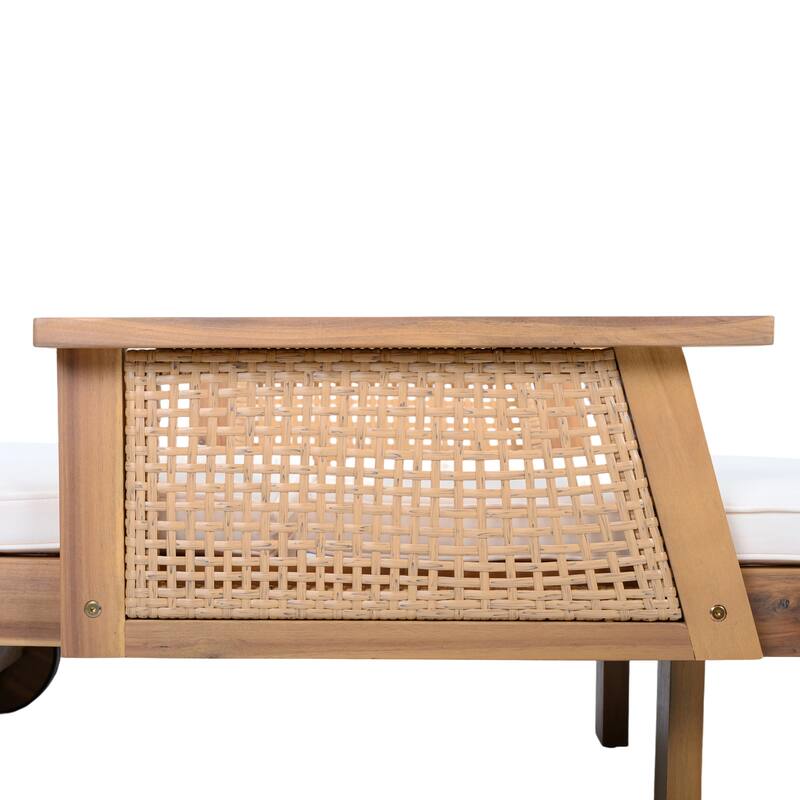 Christopher Knight Home - Soel Outdoor Acacia Wood Wicker 3-Position Adjustable Chaise Lounge with Wheels & Removable Cushion