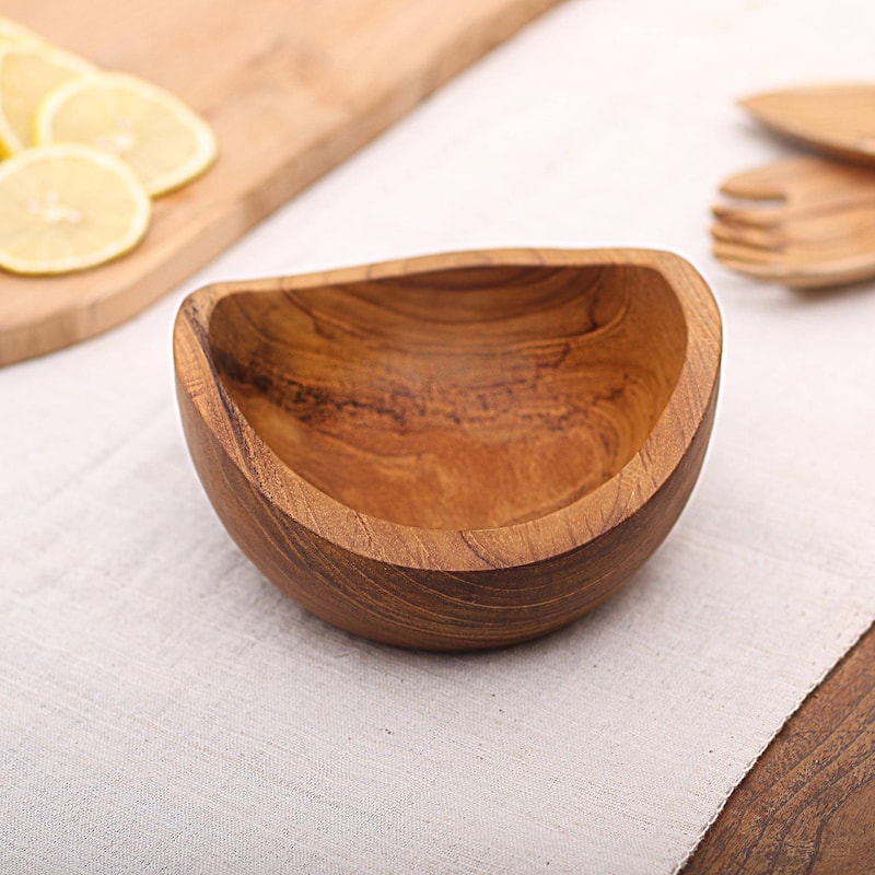 Novica Handmade Brown Shell Teak Wood Snack Bowl