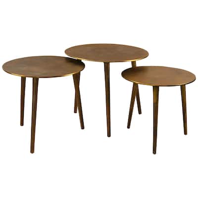 Set of 3 Gold Antique Round Nesting Coffee Tables 18"