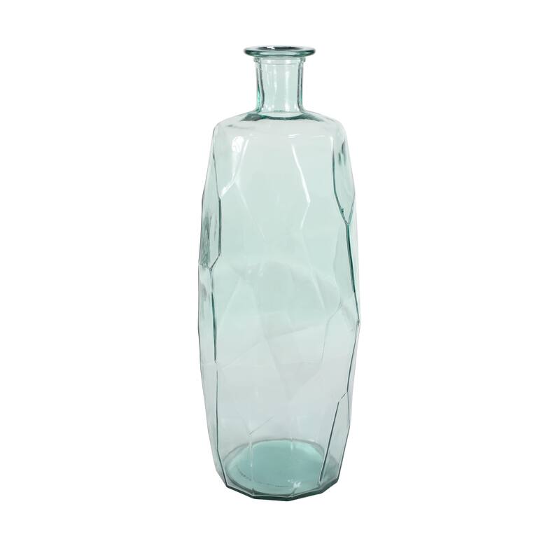 Recycled Glass Handmade Tall Spanish Bottleneck Decorative Vase - Blue, Teal, Clear - Roche River Decor