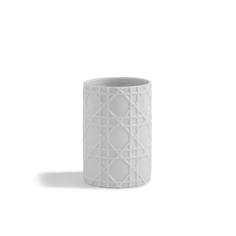 Kassatex Rattan Bathroom Accessory Collection - White Tumbler