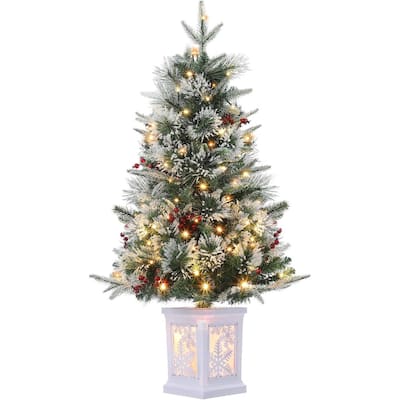 3FT Artificial Desktop Pre-Lit Christmas Tree, Snowflake Light Box Base
