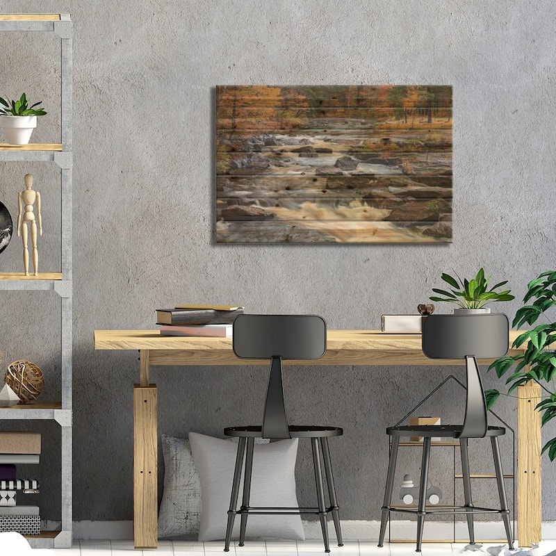 The Middle Branch of the Escanaba River Rapids in autumn, Palmer, Michigan USA Print On Wood by Chuck Haney - Multi-Color