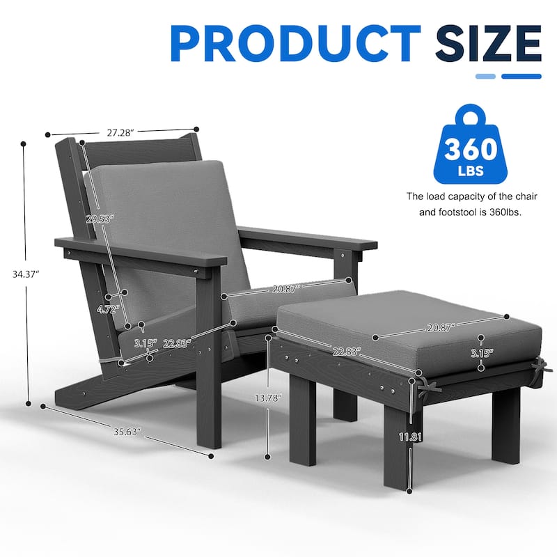 Outdoor Patio HDPE Chair Set with a Movable Ottoman & Removable Cushions