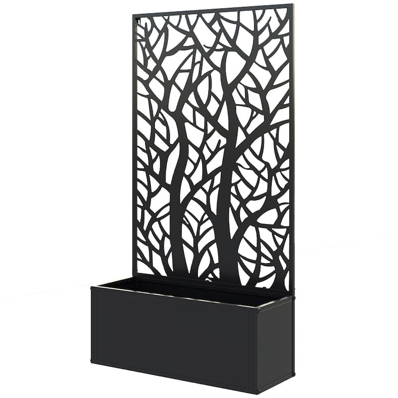 24" Black Metal Wall-Mountable Raised Garden Bed with Drainage Slots for Healthy Plants - 24" L x 9.1" W x 44.5" H
