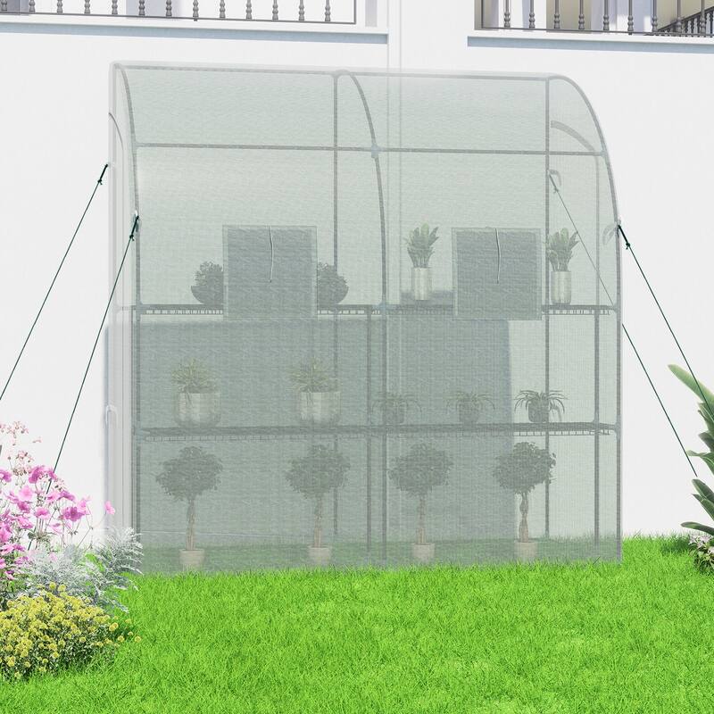 Aoodor 7x3x7 FT Portable Walk-in Greenhouse with Shelves, Steel Frame with PE Cover, Anchor and Ropes