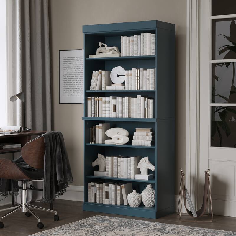 100% Solid Wood 6-Shelf Bookcase with Optional Doors by Palace Imports - No Doors - Teal Blue