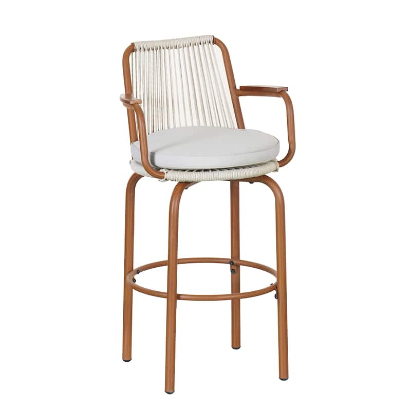 Christopher Knight Home - Jordan Modern Woven Rattan Rope Bar Stools with Back and Arms, Set of 2