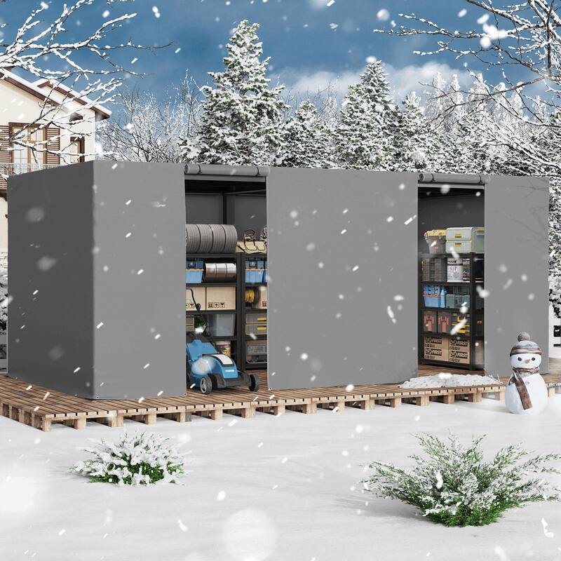 EROMMY Waterproof Pergola Winter Cover with Sidewalls, Mesh Windows and Roll-Up Door, All-Season Weather Enclosure