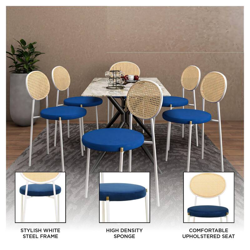 Leisuremod Euston Modern Dining Chair Upholstered Velvet or Leather Seat Wicker Back Accent Chair for Home Living Room & Kitchen
