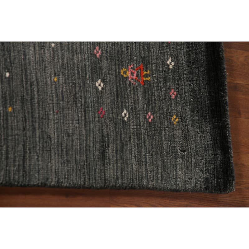 Grey Tribal Gabbeh Oriental Area Rug Handmade Silk Carpet - 6'8" x 9'2"