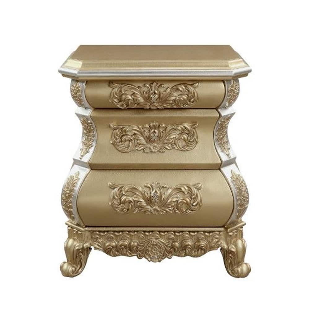 3 Drawers Resin Nightstand in Gold Finish
