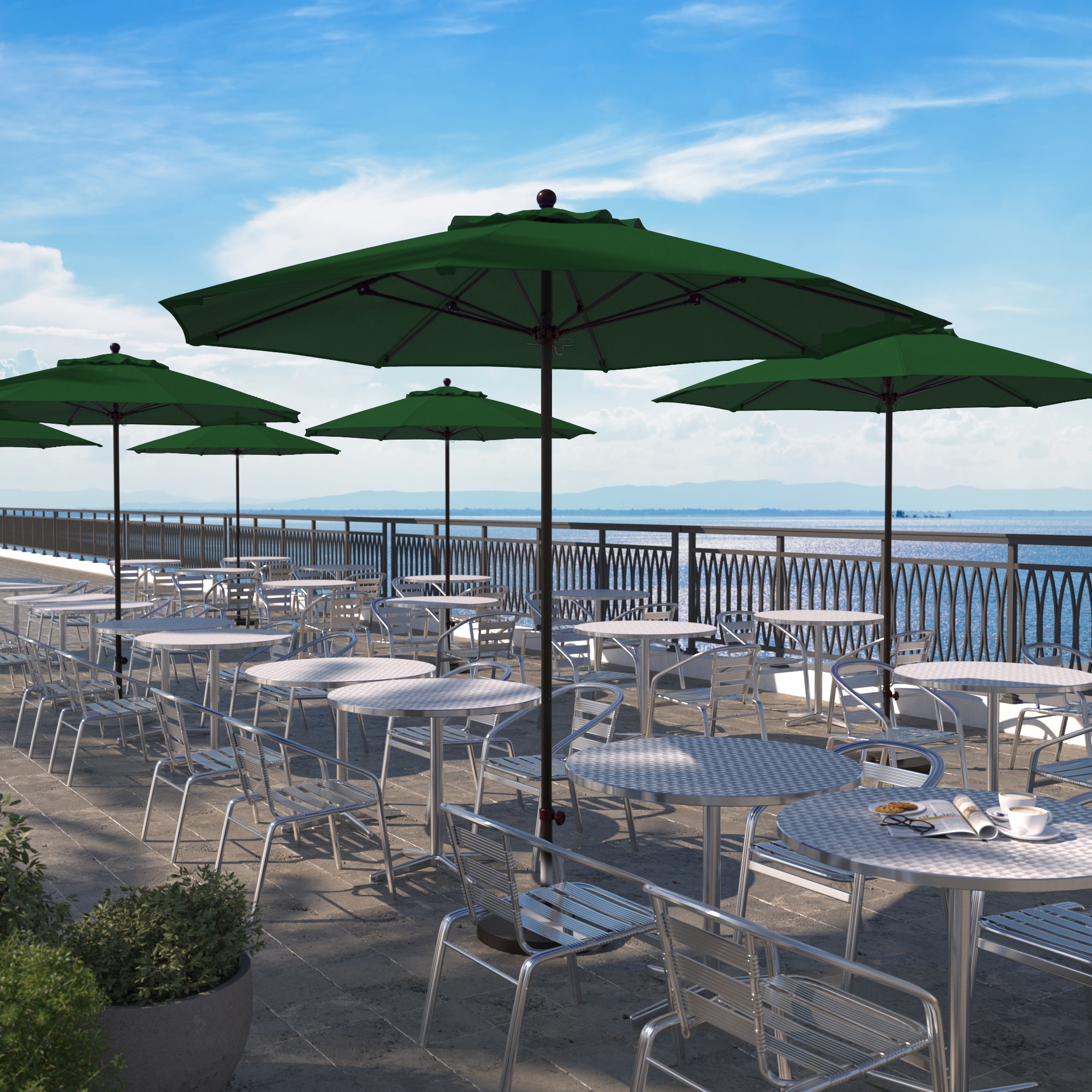 9 sunbrella patio umbrella Sunnydaze 9-Foot Umbrella, Solar LED Lights, Pacific Blue Frame and Pole California Umbrella 9' Patio Umbrella