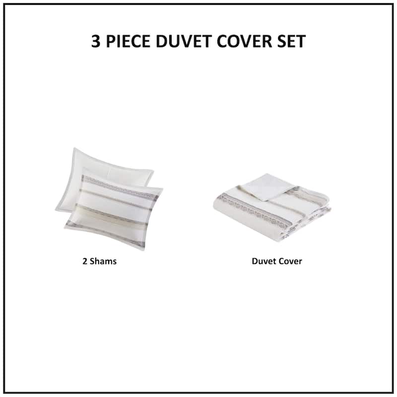 Madison Park Langley 3 Piece Clipped Jacquard Duvet Cover Set (Insert Excluded)