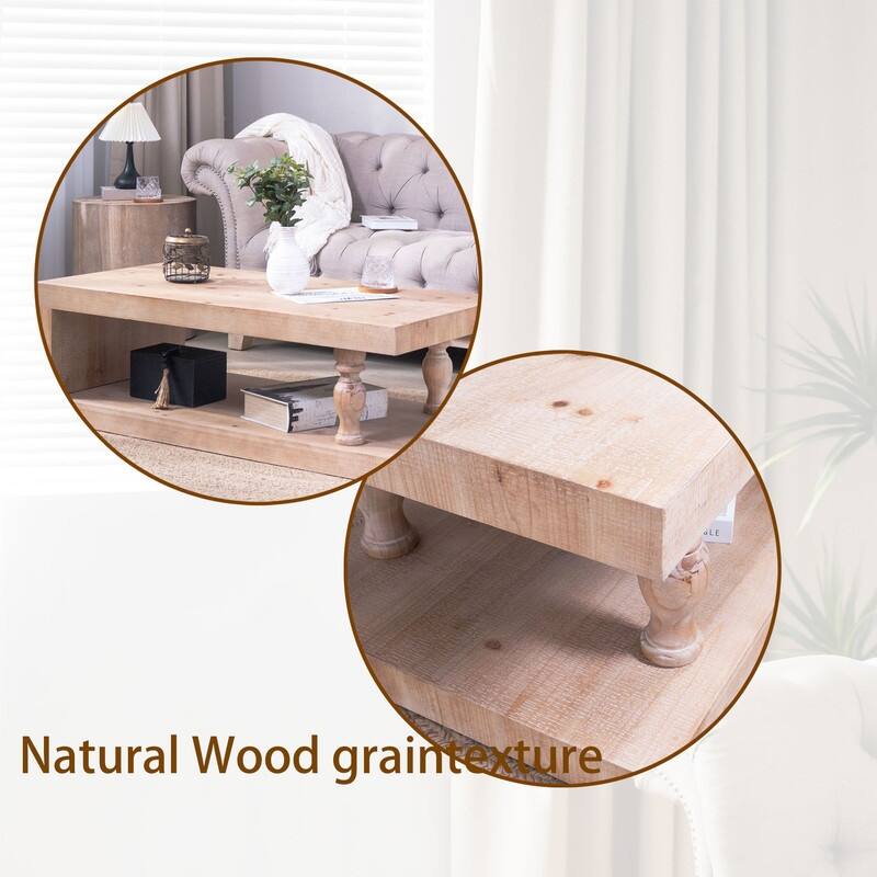 Coffee Table 2-Tiered Wood Tabletop Table, Rectangle Cocktail Tea Table