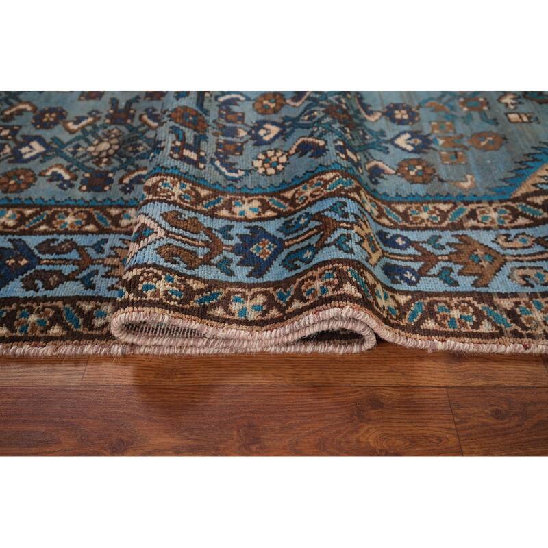 Blue Hamedan Persian Vintage Runner Rug Hand-Knotted Wool Carpet - 3'4" x 9'2"