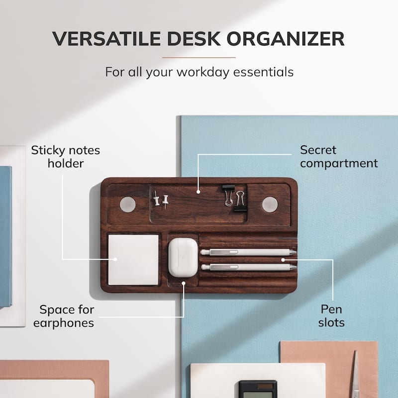 Jani Wooden Desk Organizer with Magnetic Whiteboard - Solid Wood, Hidden Storage & Anti-Skid Base for Home, Office & Workspaces