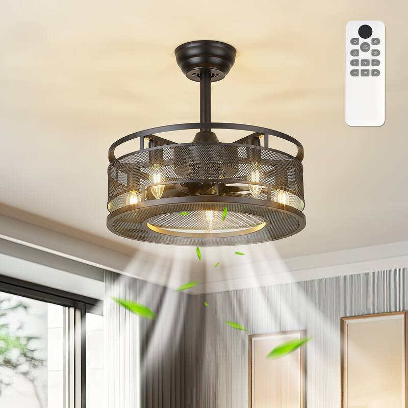 18" Farmhouse Reversible Caged Ceiling Fan with Light Kit and Remote - 18 Inches