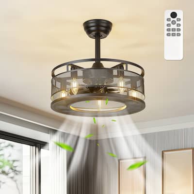 18" Farmhouse Reversible Caged Ceiling Fan with Light Kit and Remote - 18 Inches