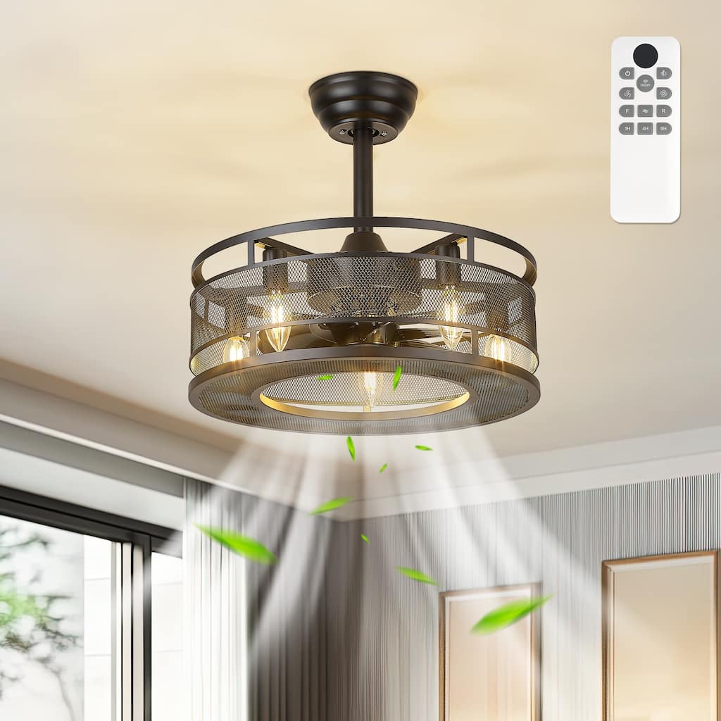 18" Farmhouse Reversible Caged Ceiling Fan with Light Kit and Remote - 18 Inches