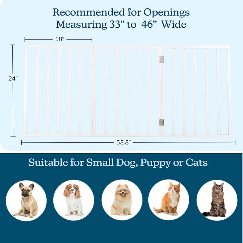 3-Panel Indoor Foldable Dog Gate - 54x24-Inch Wood Freestanding Pet Fence