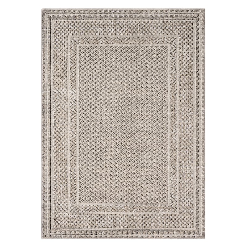 Terra by Obeetee Resort Border Beige Rug - Natural/Criss Cross - 7'10" x 9'10"