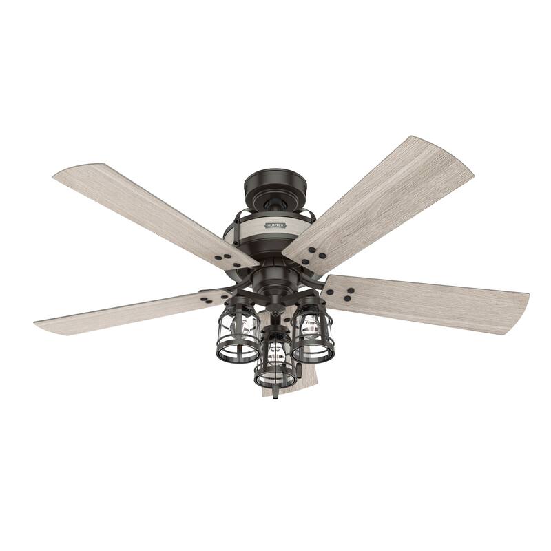 Hunter 52" Oakland Noble Bronze Ceiling Fan with LED Light and Pull Chain - Farmhouse - Caged - Rustic - SureSpeed Technology!
