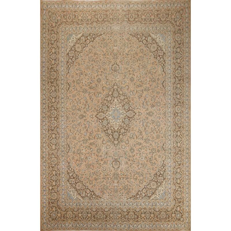 Hand Knotted Oriental 100% Wool Carpet Traditional Floral Peach Mashad Area Rug - 12' 3'' X 9' 7''