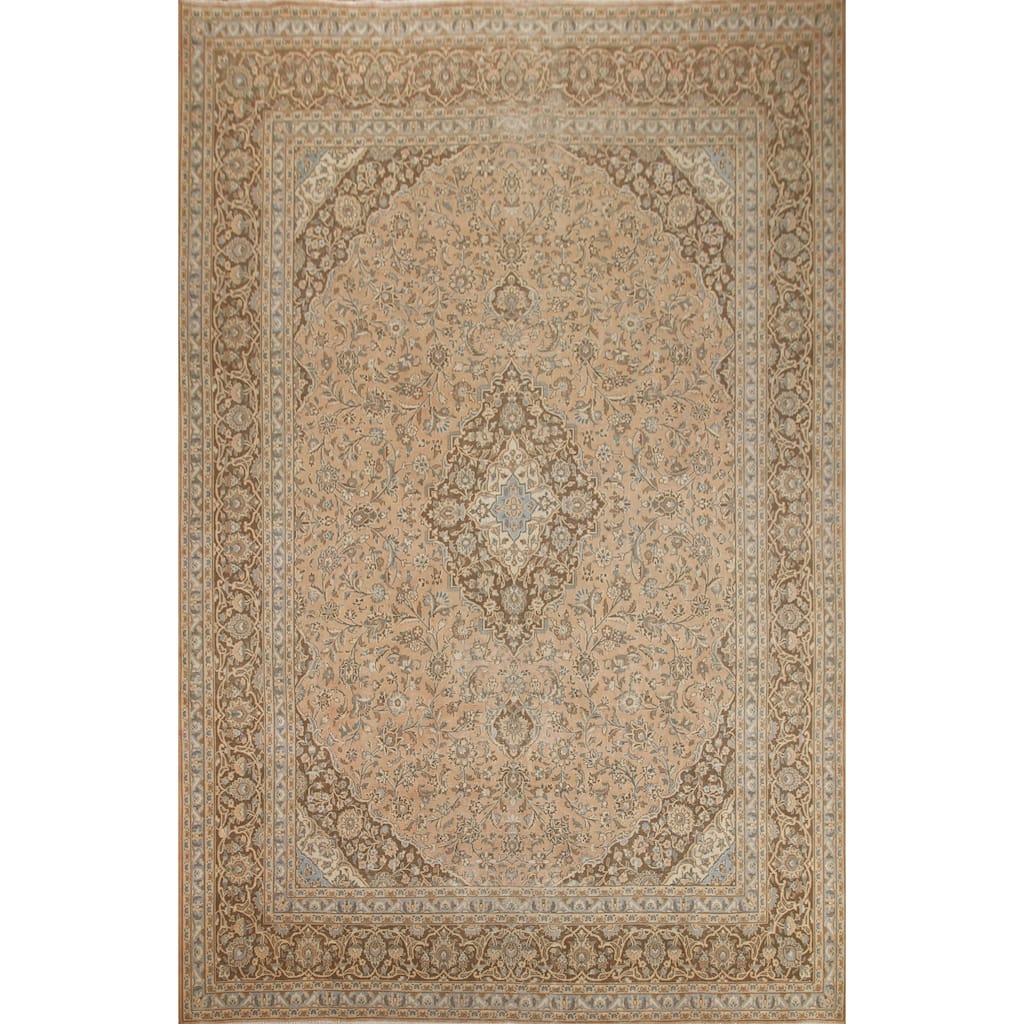 Hand Knotted Oriental 100% Wool Carpet Traditional Floral Peach Mashad Area Rug - 12' 3'' X 9' 7''