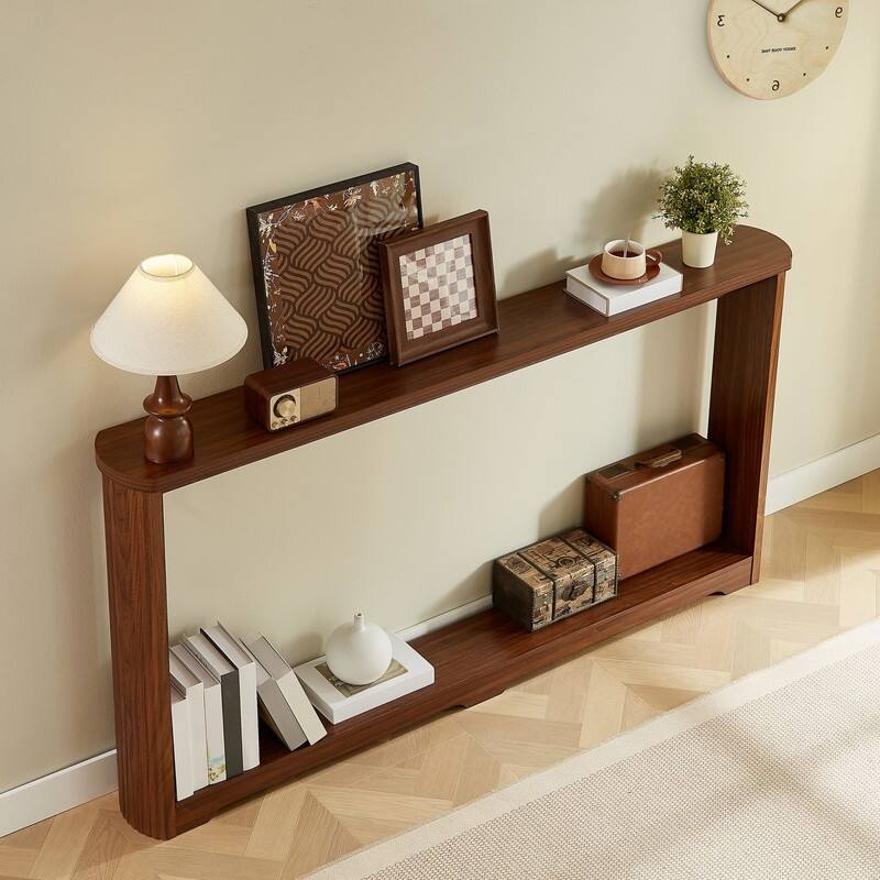 70.1" Narrow Wooden Sofa Table with Corrugated Texture for Entranceways and Living Room Décor