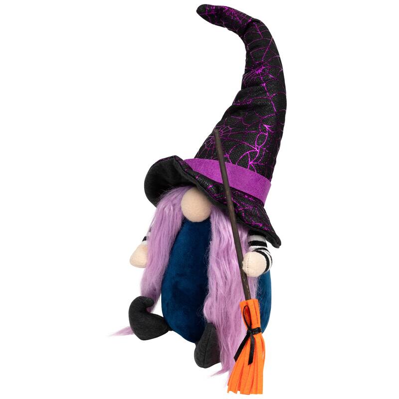 Gnome Witch with Broom and Pointy Hat Halloween Figure - 14"