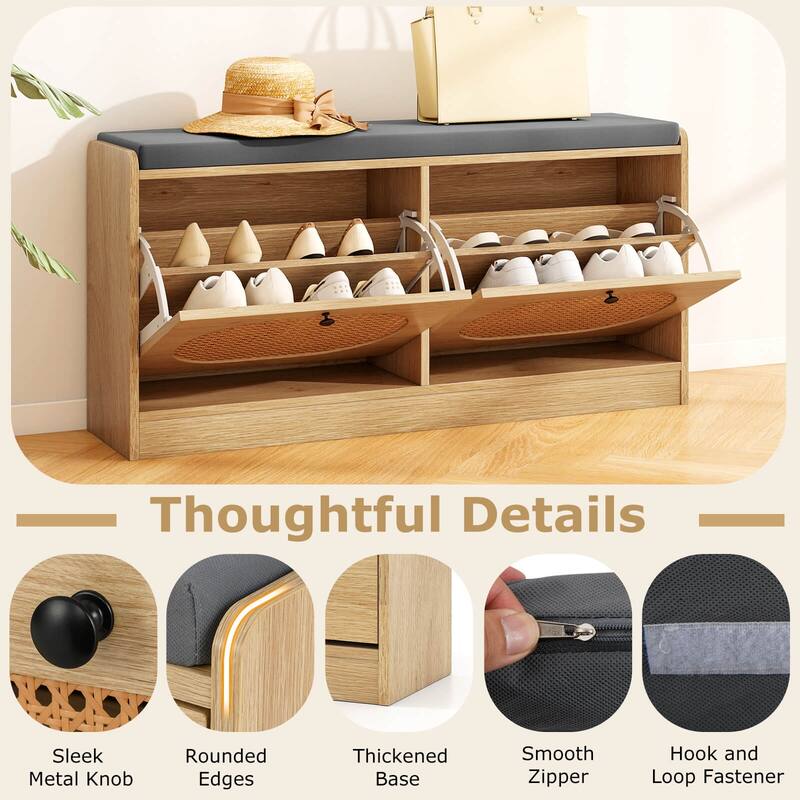 Costway Shoe Storage Bench with Cushion 2 Flip-over Doors & Adjustable - See Details