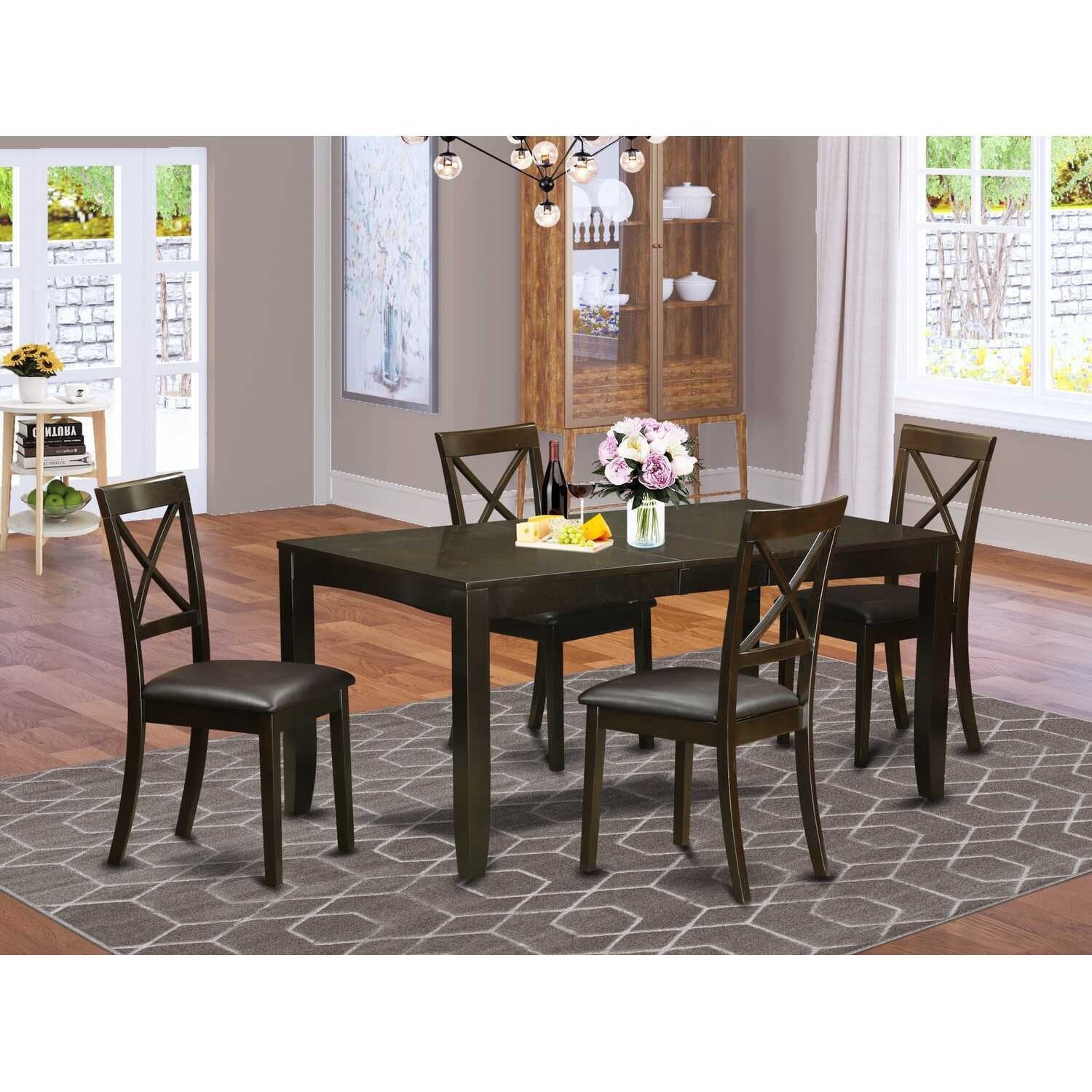 HomeStock 5-Pc Cappuccino Solid Wood Top - Dining Room Set - Seats 4