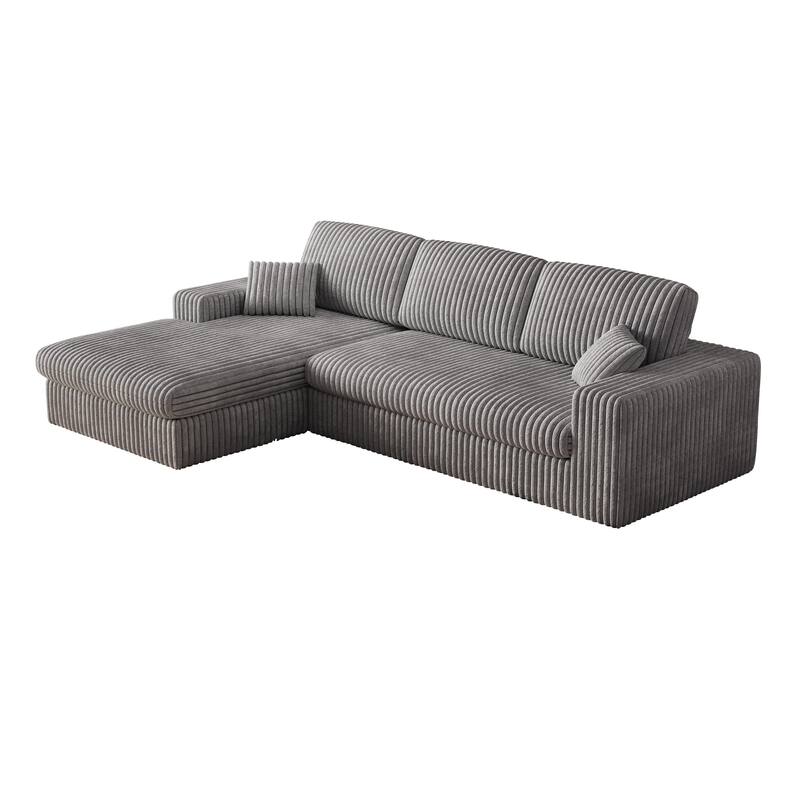 L-Shaped Sectional Sofa with Chaise Lounge, Corduroy Modular Foam Sofa, Upholstered Sofa with 2 Cushion & 2 Throw Pillows