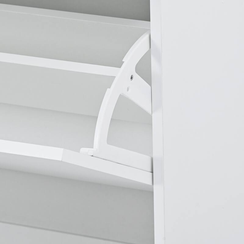 Slim Flip Shoe Cabinet for Entryway, Glass Top Shoe Storage Cabinet with Drawers, LED Adjustable Shoe Rack for Hallway