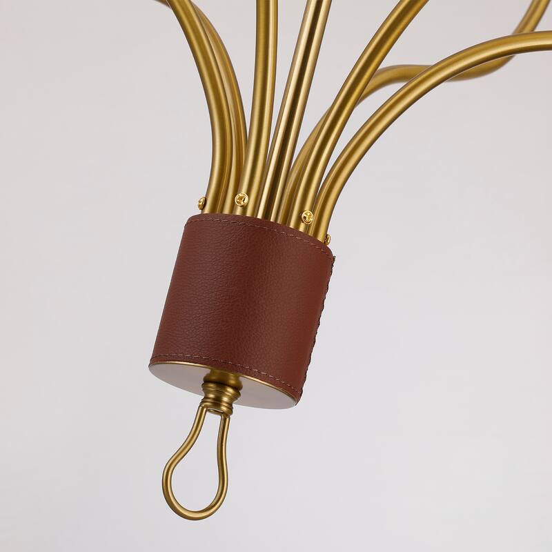 Griffin 6-Light Large Chandelier with Staggered Tail Design and Artisan Leather Accents