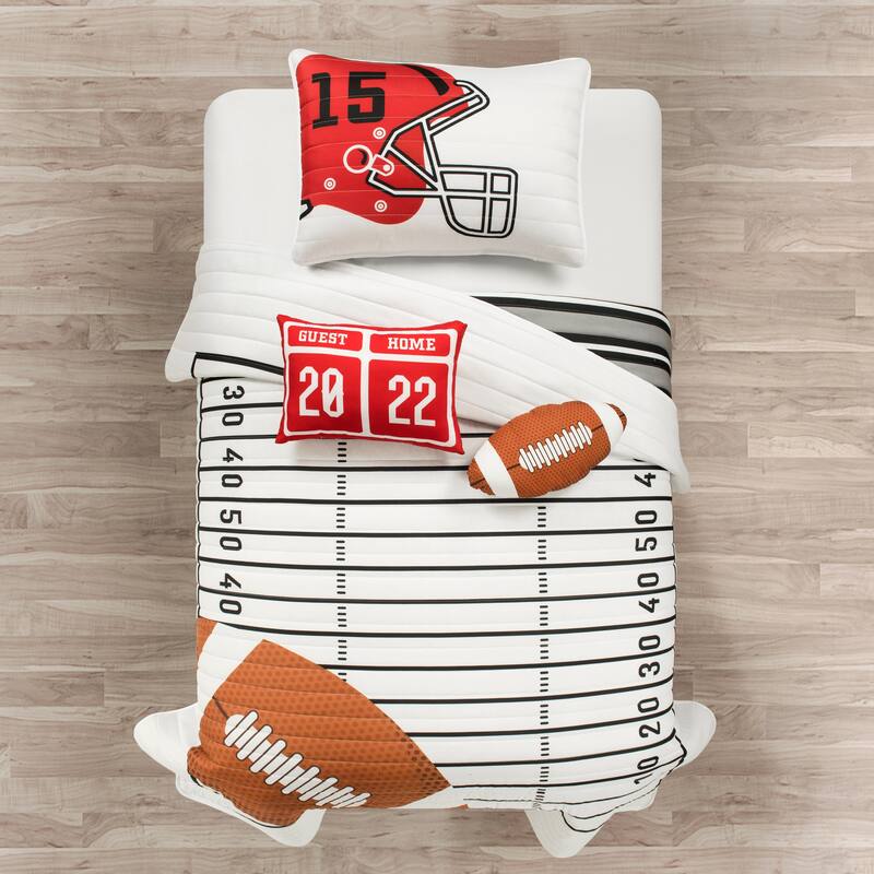 Lush Decor American Football Reversible Oversized Kids Quilt - White/Black - Twin