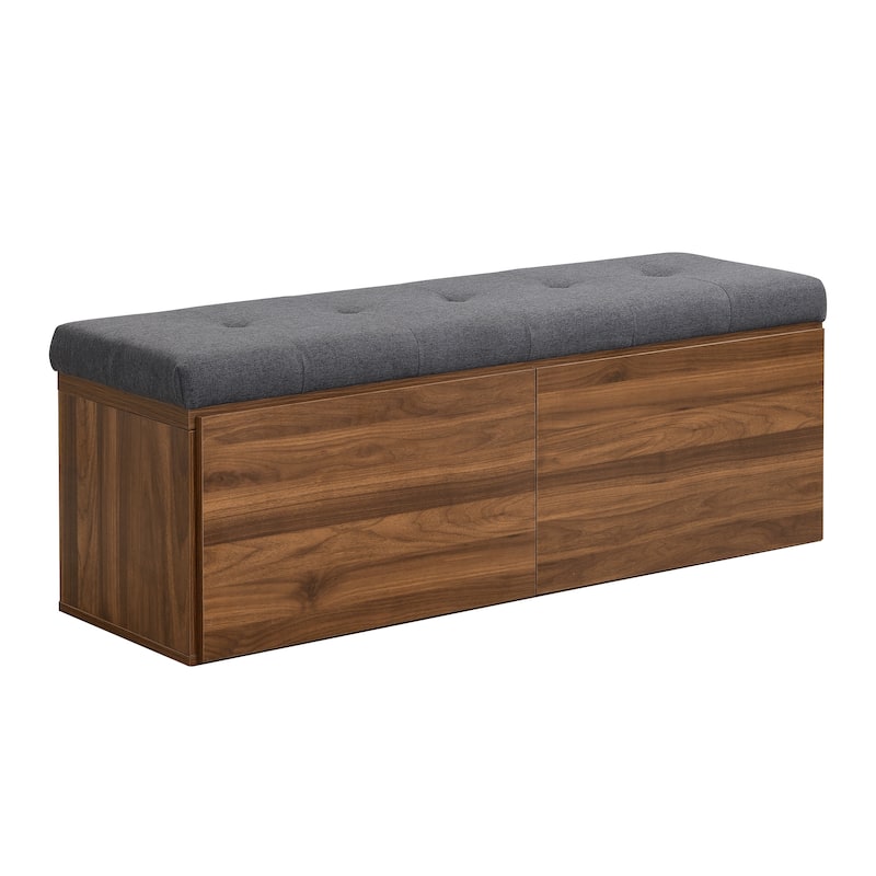 Wooden Shoe Storage Bench Entryway Tufting Bench w/ Adjustable Shelves聽