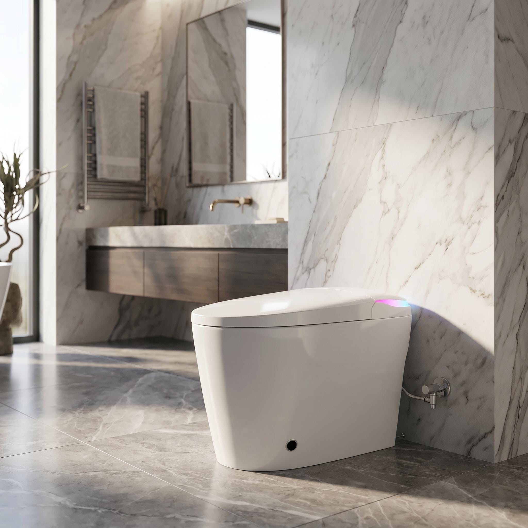 Smart Toilet Bidet Built-in Integrated Combo with Auto Open Close Lid & Toe-Kick Flush, Heated Seat with Warm Air Dryer