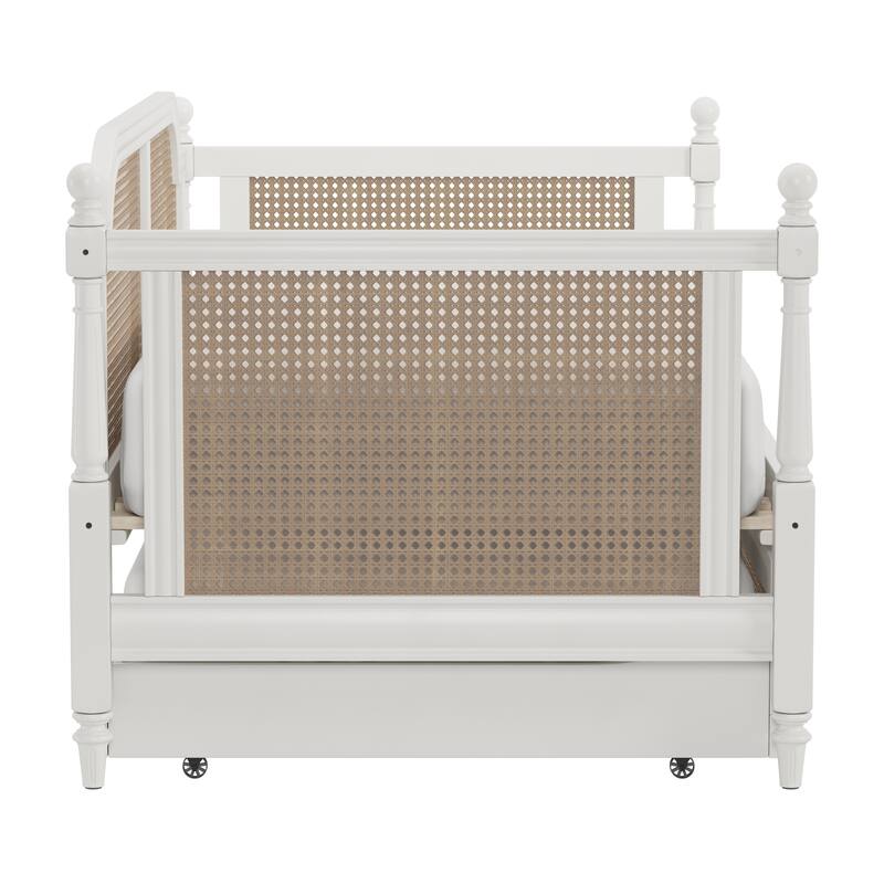 Hillsdale Melanie Wood and Cane Twin Daybed with Trundle, White