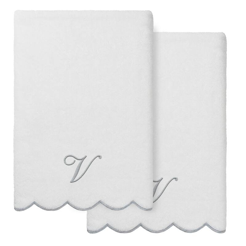 Authentic Hotel and Spa 100% Turkish Cotton Grey ADORNIA Scallop Personalized 2 Piece Bath Towel Set - 2 Bath Towels - V