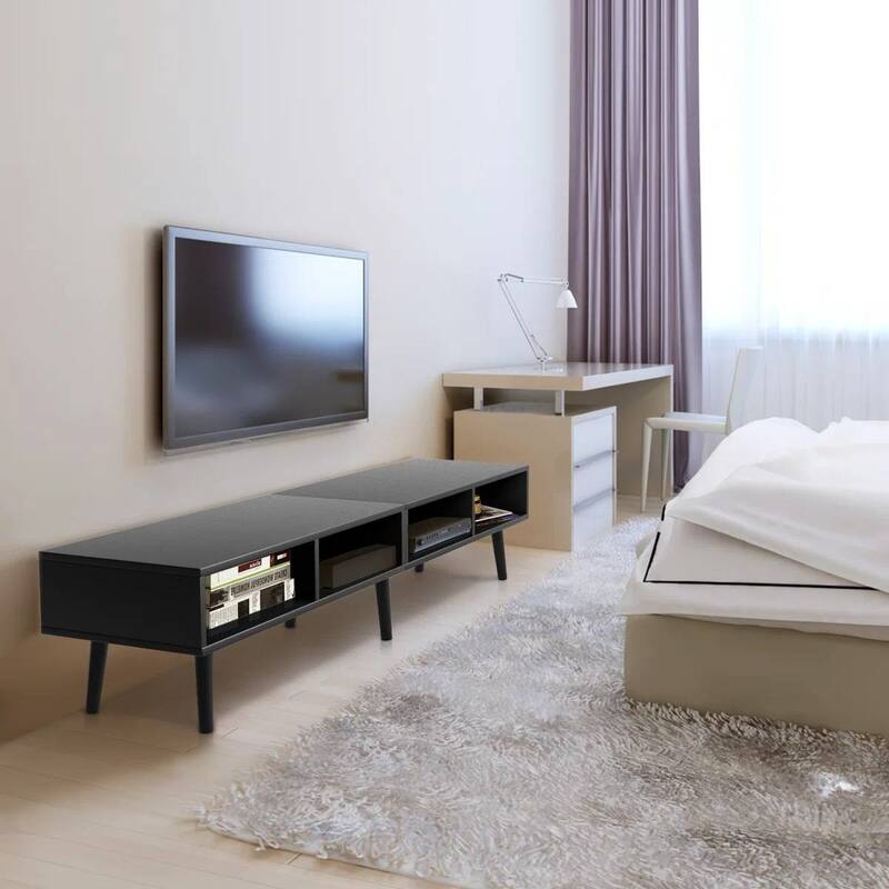 Mid Century Modern TV Stand for TVs up to 65 Inch Wood Media Console with Open Shelves and Cable Management