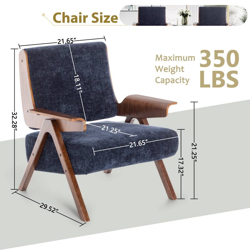 Accent Chair for Living Room, Mid Century Modern Fabric Chair with Oak Leg, Upholstered Comfy Side Chair for Balcony